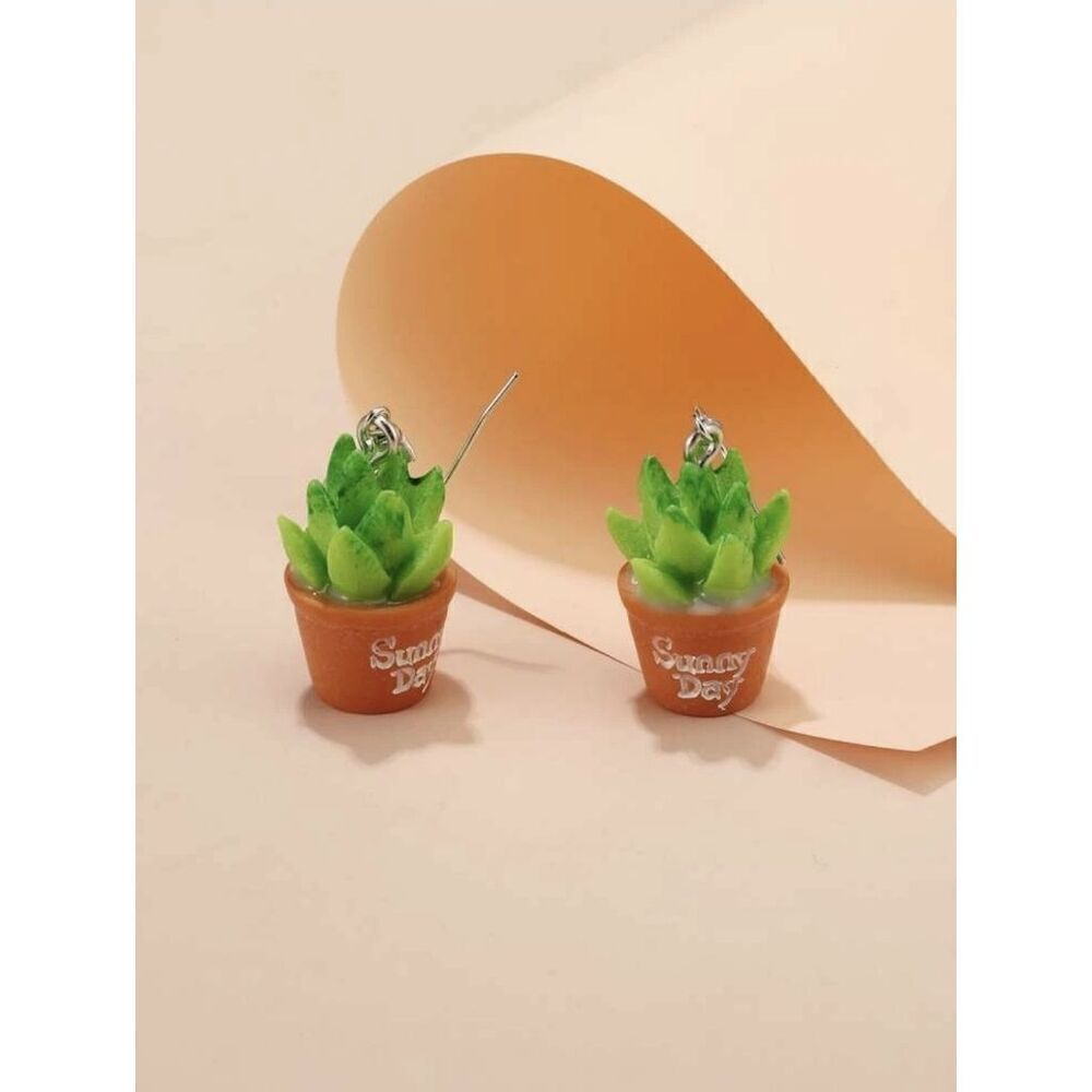 Aloe Potted Plant Dangle Earrings